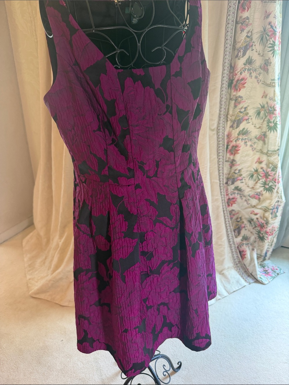 Ralph Lauren Purple  and Black Floral Fit-and-Flare Dress